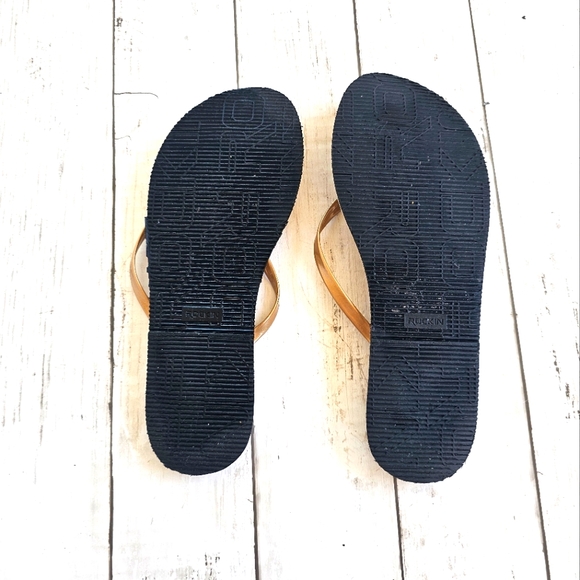 Rockin Luxury Cream Beige Metallic Gold Gel Strap Flip Flops Sandals Jelly Strap - Picture 6 of 7